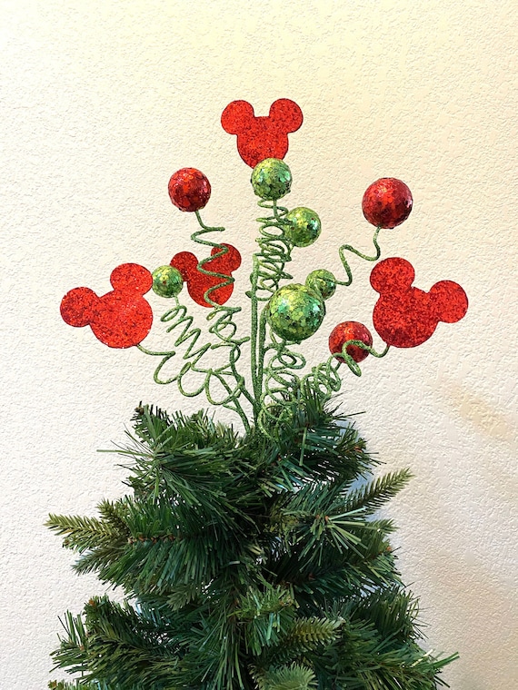 Red and Green Mouse Christmas Tree Topper, Jumbo Pick, Christmas Decor Ornament, Mouse Home Decor Floral Pick, Holiday Tree Decoration