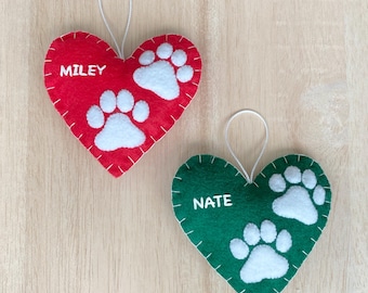 Wzór na filcową ozdobę świąteczną dla miłośników zwierząt w formacie PDF, wzór do szycia z filcu z odciskiem łapy psa lub kota, ozdoba pamiątkowa dla zwierząt, prezent świąteczny dla miłośników psów i kotów
