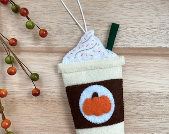 Pumpkin Coffee Latte Felt Ornament Pattern, Fall Decor PDF Pattern, Pumpkin Dessert Ornament, Felt Sewing Pattern, Coffee Lover Gift