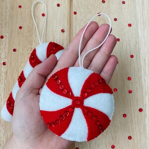 Fabric blue peppermint candy cane ornament main image 1