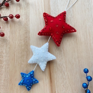 Patriotic Stars Ornament Pattern PDF, Red White Blue Felt Sewing Pattern, Americana USA Decor, July 4 Party Decor Favor, American Flag Stars
