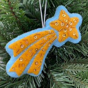 Beaded Shooting Star Felt Ornament Pattern PDF, Christmas Embroidery Ornament, Childs Kids Room Space Decor, Wool Felt Applique, Beaded Star