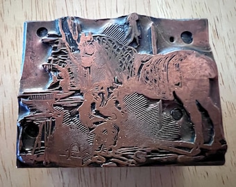 Antique letterpress printing block.  Metal on top of wood.  Image of horse