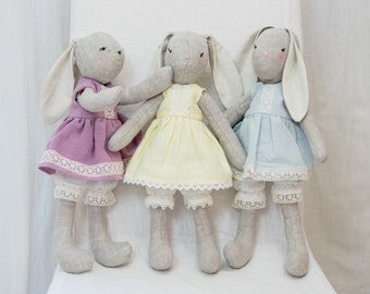 Linen Toy Clothes Ballerina Bunny Stuffed Animals Baby Nursery Decor Natural Linen Soft Cuddly Eco Friendly Organic Toy Handmade Gray Rabbit