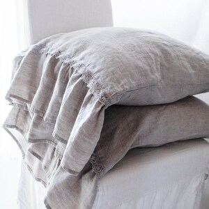 pure linen pillowcase with long ruffle and lace image 4