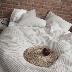 Linen duvet cover, striped linen bedding, stonewashed linen, striped duvet cover, Linen Bedding, stonewashed duvet cover