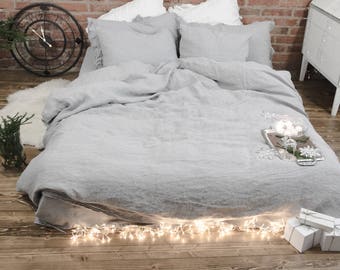 Stonewashed Linen Duvet Cover: Nordic Gray European Flax Bedding