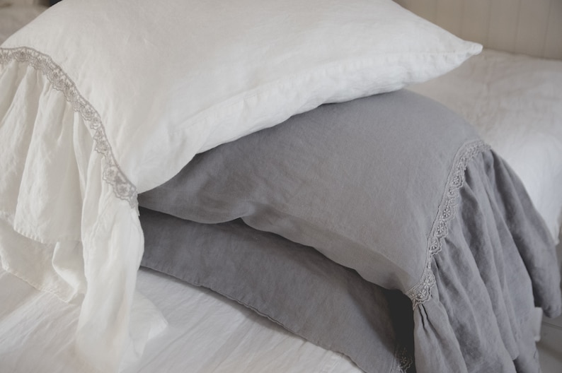 pure linen pillowcase with long ruffle and lace image 6