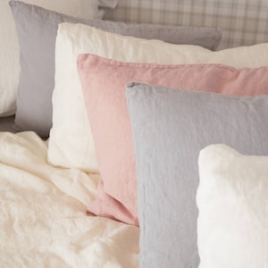 Fronha de linho puro stonewashed roupa de cama branco, azul, cinza travesseiro de linho sham cama orgânica rei stonewashed fronha