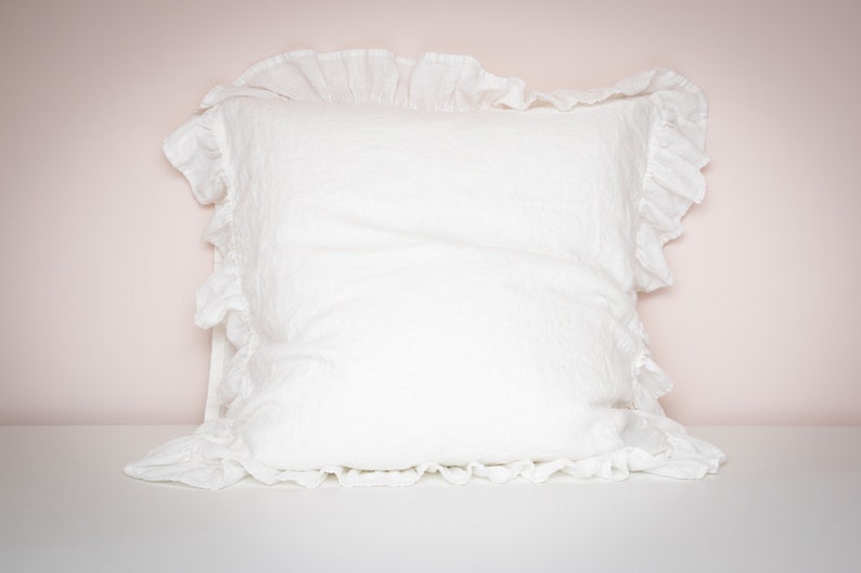 Natural Linen Pillowcase l Linen Ruffle Shabby Chic Bedding l Stonewashed Linen White, Gray, Blue Pillow Case l Romantic Pillow Sham image 1