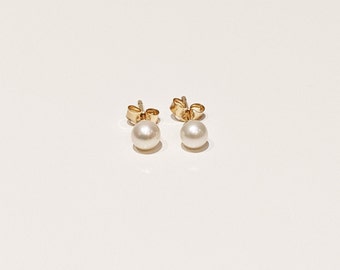 Boucles D'Oreilles Puces Or 9 Carats Perle