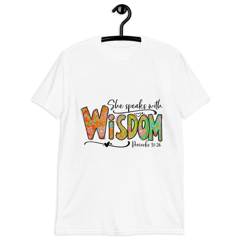 Christian T-Shirt, She Speaks Wisdom, Proverbs 31:26, Made in USA