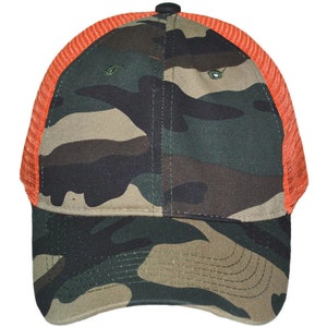 Camo Trucker Hats Washed Cotton Low Profile CAMO ORANGE image 1