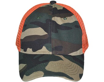 Camo Trucker Hats Washed Cotton | Low Profile | CAMO | ORANGE