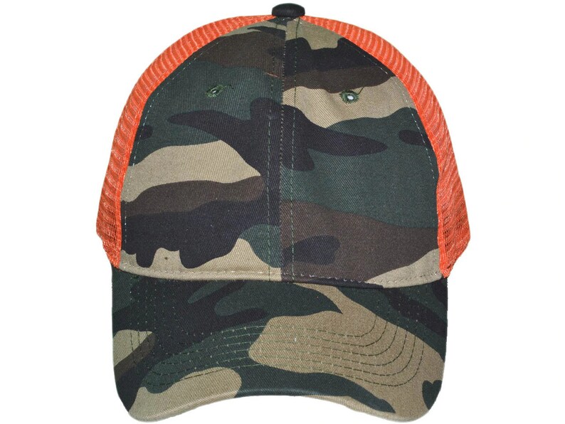 Camo Trucker Hats Washed Cotton Low Profile CAMO ORANGE image 1