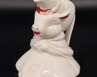 Shawnee Pottery Cow Creamer Pitcher White Red Vintage Farmhouse Cottagecore 6"