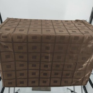 Vintage-Style Brown Polyester Tablecloth with Double Block Pattern, 82x56 Inches, Square Tan Fabric