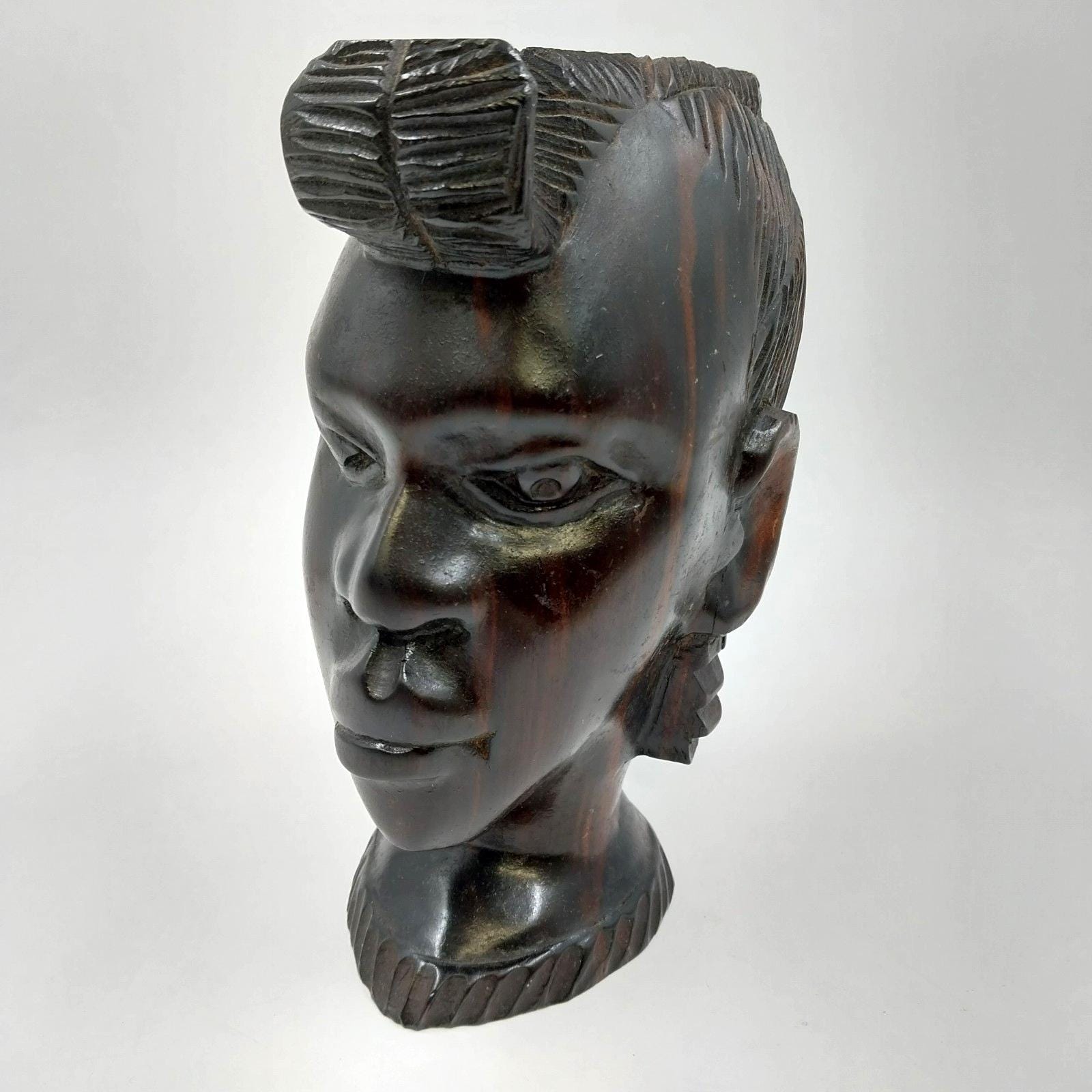 部族芸術彫刻 ヘッドバスト 8インチ×5インチ アフリカ手彫り 黒檀