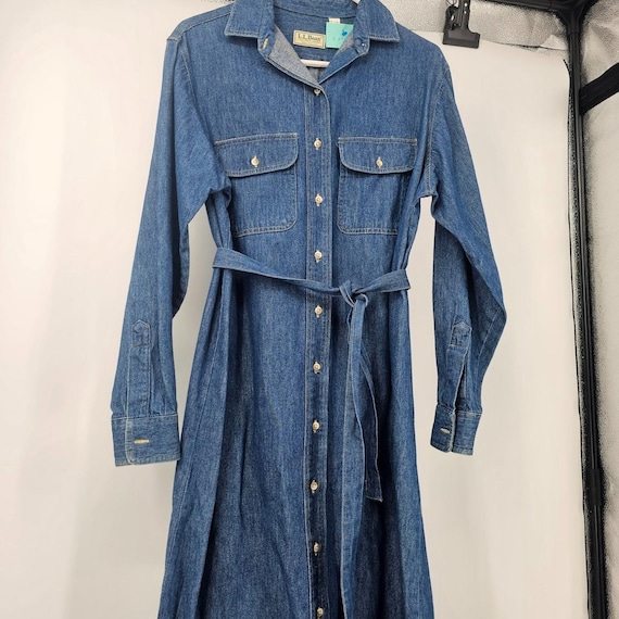 llbean denim dress LL Bean Women's 16 Button Front Cotton Housedress Freeport Maine USA costume petticoat Rosemary Clooney White Christmas Size:36B Womens dresses