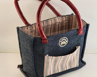 Boyds Bear Club denim draagtas 2006-collectie kunststof inzetstuk gestreepte voering