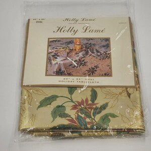 Festive Holly Floral Oval Tablecloth - Holiday Dining Decor, 60x84 Inches, Made in Taiwan