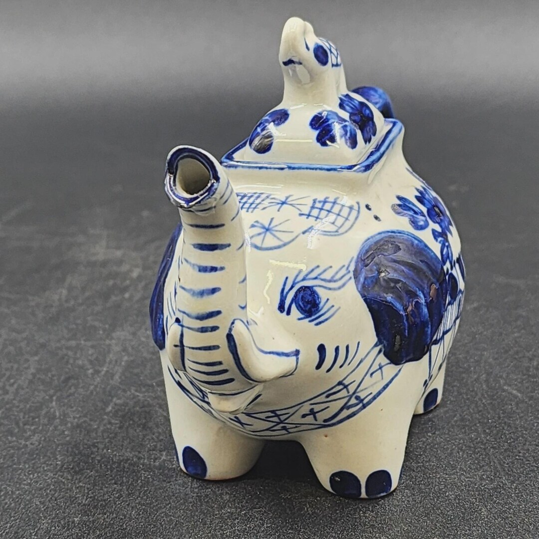Ceramic Elephant Teapot Blue White Asian Porcelain Small With Lid