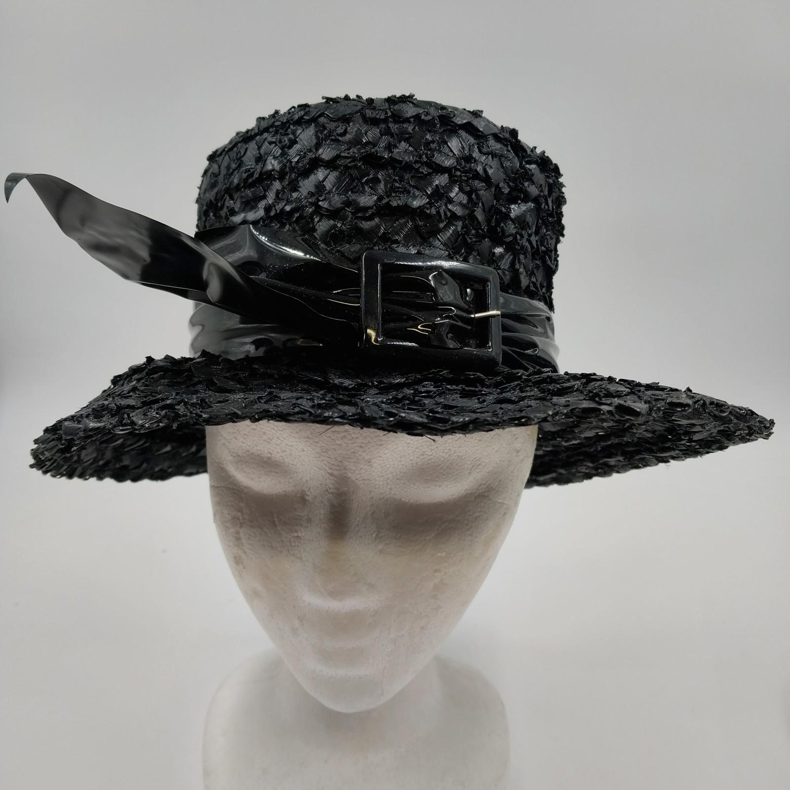 Vintage Black Wide Brim Hat - Etsy display picture 2