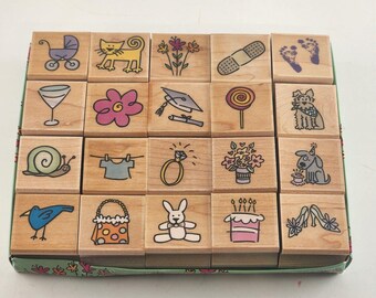 【Hero arts】 ウッドスタンプいろいろ7つセット Hero Arts 木製マウントゴムスタンプ 20個セット ヴィンテージ 1.25 x