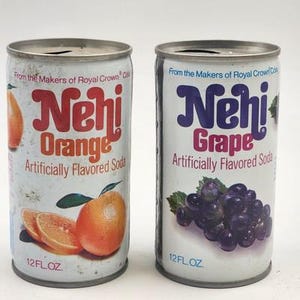 Set of 2 Empty Pull Tab Cans Nehi Grape and Orange Flavored Soda 12 oz Vintage
