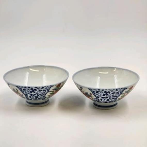 ヴィンテージ【有田焼】 ハートマーク 金襴唐松海青図 飯茶碗 9客