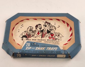 1950's Fonda Sip & Snak Trays Barber Shop Quartet Vintage Paper Plates 20 Pk NOS
