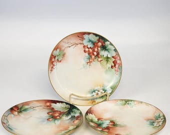 Set di 3 piatti in porcellana di Weimar con motivo frutta, firmati T Reinhard, 18 cm, Germania 1911, antichi.