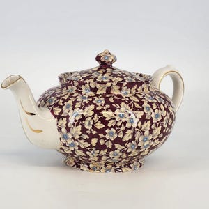 Vintage Lord Nelson Ware Royal Brocade Chintz Teapot with Lid Maroon Floral England