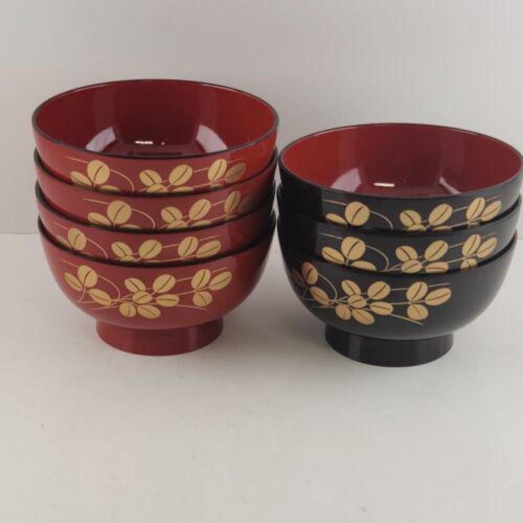 7 Japanese Lacquerware Rice Soup Bowls Black & Red Outer Red Inner ...