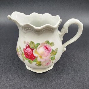 Leuchtenburg Creamer Pitcher with Pink Roses White Porcelain 3.75&quot; Germany VTG