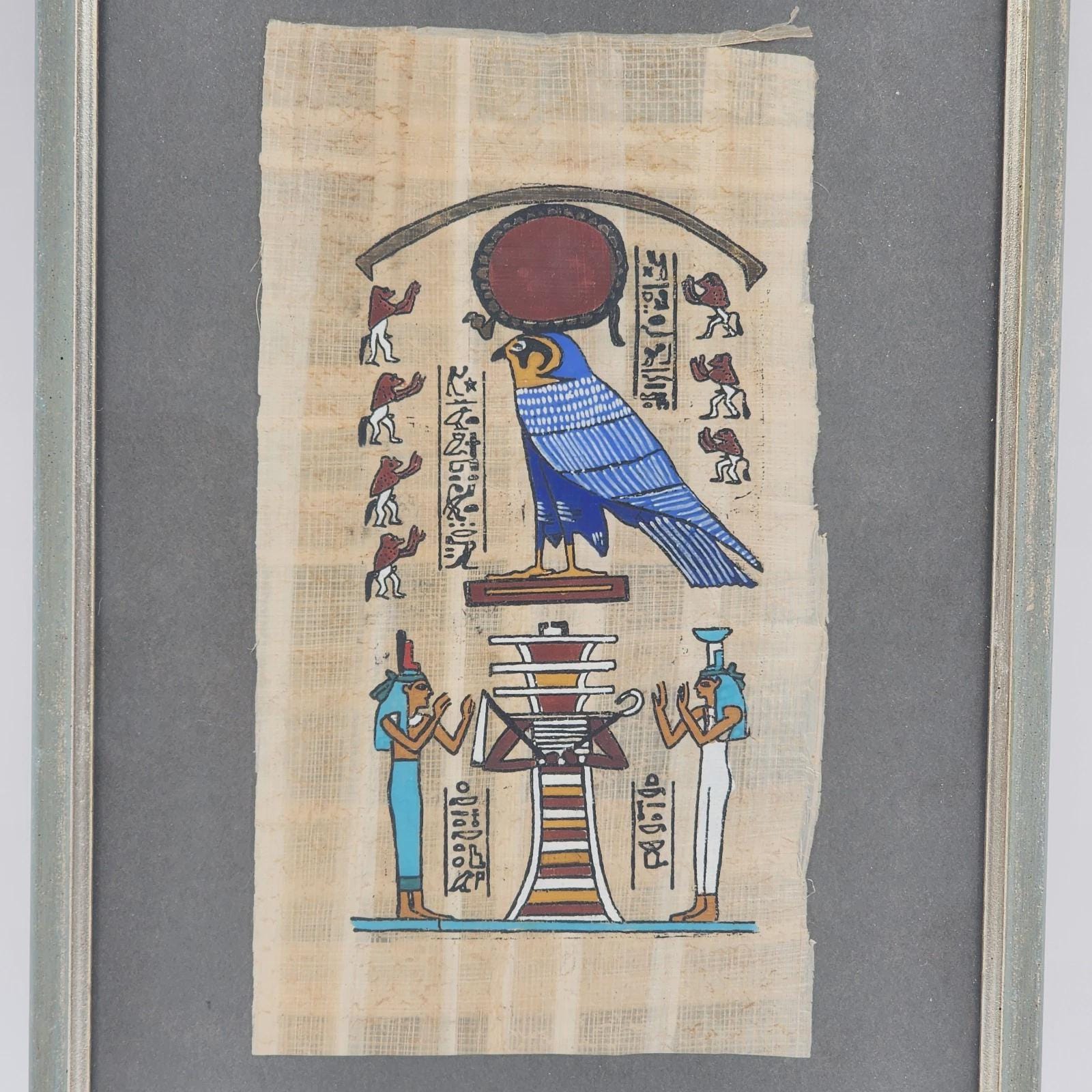 額入りエジプトのパピルス画 神ラー ヒエログリフ Tschunko W. ドイツ