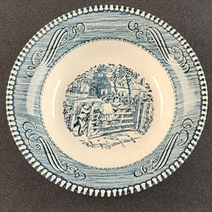 Currier and Ives Blue 5-3/4&quot; Fruit Dessert Bowl by Royal Old Farm Gate Image USA