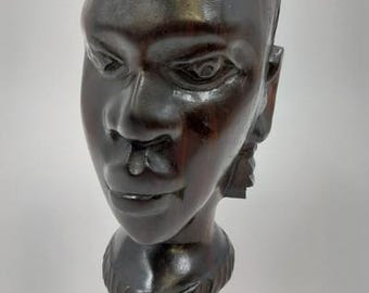 部族芸術彫刻 ヘッドバスト 8インチ×5インチ アフリカ手彫り 黒檀