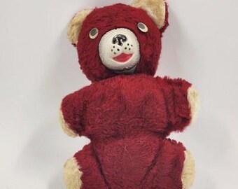 ❤️Knickerbocker❤️ l nose bear (小) 1920 Vintage 1950s Knickerbocker Red Plush Teddy Bear With Rubber Nose