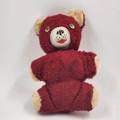 Vintage 1950s Knickerbocker Red Plush Teddy Bear With Rubber Nose