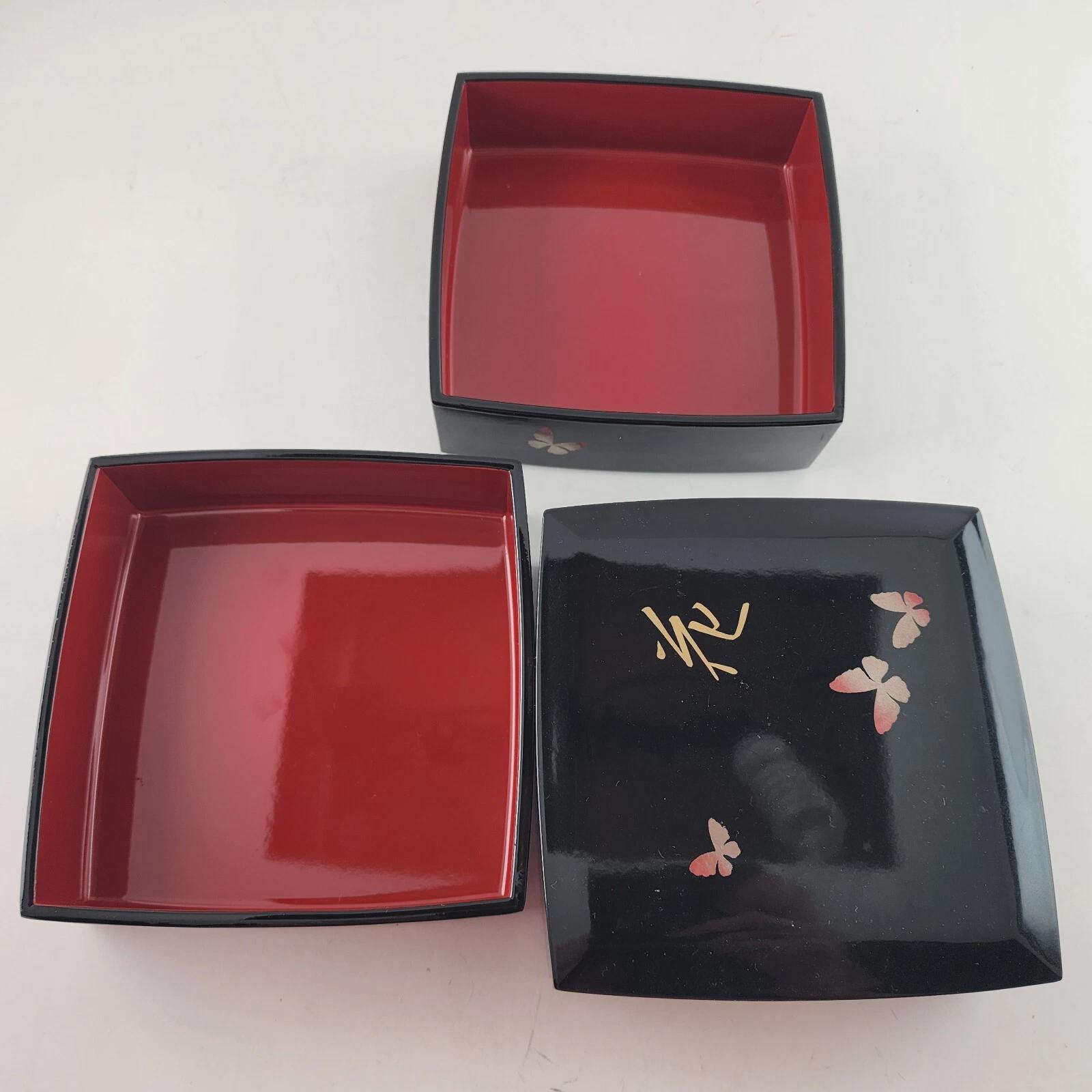 ハナエモリ チキシック バタフライ 漆器 3段 スクエア ジュエリー