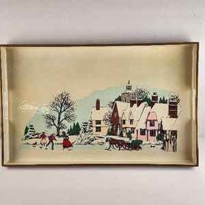 Plateau de service vintage des années 70 en laque blanche, japonais avec coins carrés pour patinage sur glace, 40 x 25 cm