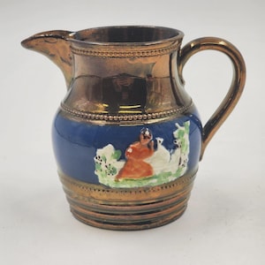 Allertons Longton Pottery Copper Lustre Staffordshire Pitcher Blue Band Raised
