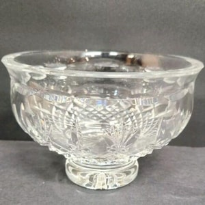 Waterford Crystal Killarney 15 cm skål med genomskinlig fot, korsstreckad solfjädersmönster, EUC