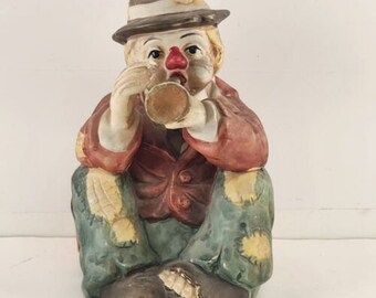 Sun Saint Porzellan Hobo Clown mit Horn Spieluhr 6,5 "Taiwan Spielt Barrel of Fun