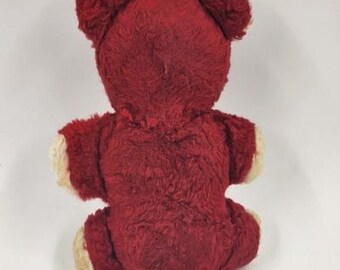 Vintage 1950s Knickerbocker Red Plush Teddy Bear With Rubber Nose