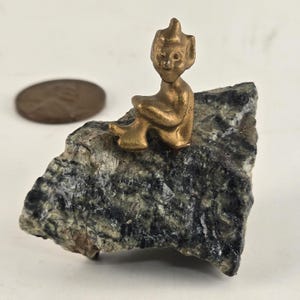 Pixie Imp Figure On Black Stone Piske England 1950s Miniature Tourmaline Vintage