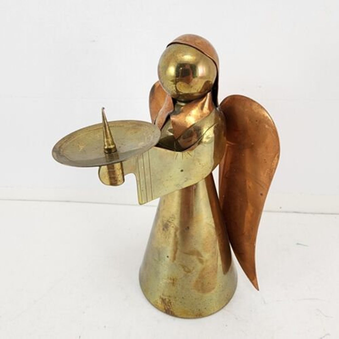 Christmas Angel Candle Holder Figurine 6 Copper Bronze Finish Spiked