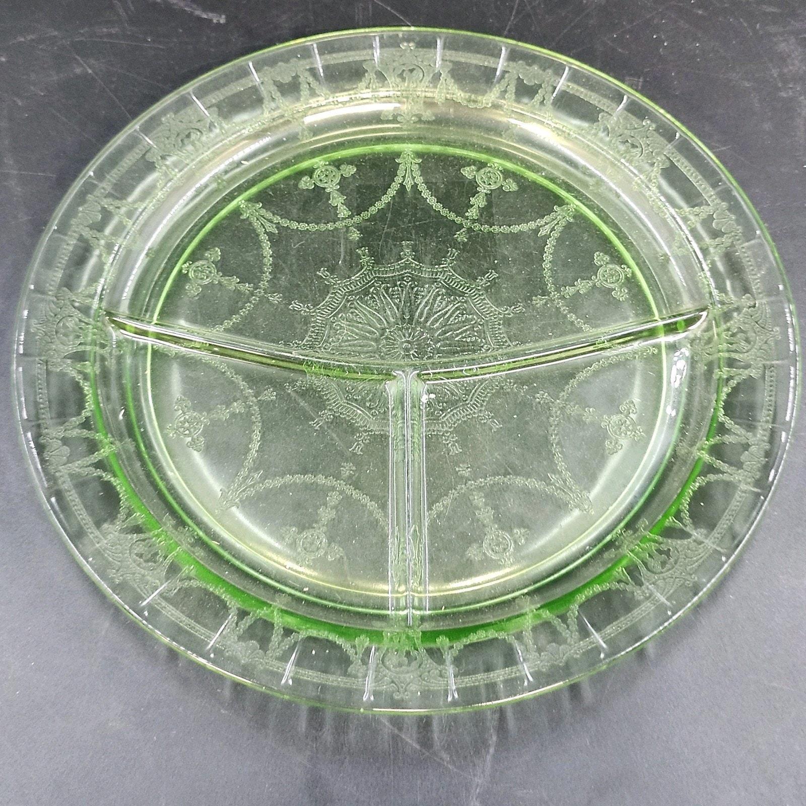 Green Depression Divided Glass Plate - Etsy