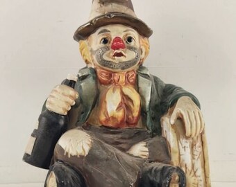 Hobo clown en porcelaine Sun Saint avec valise et bouteille, boîte à musique 6,5 pouces Taiwan